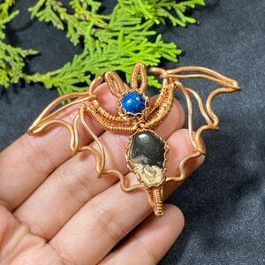 Handcrafted Copper Bat Pendant with Blue and Black Accents